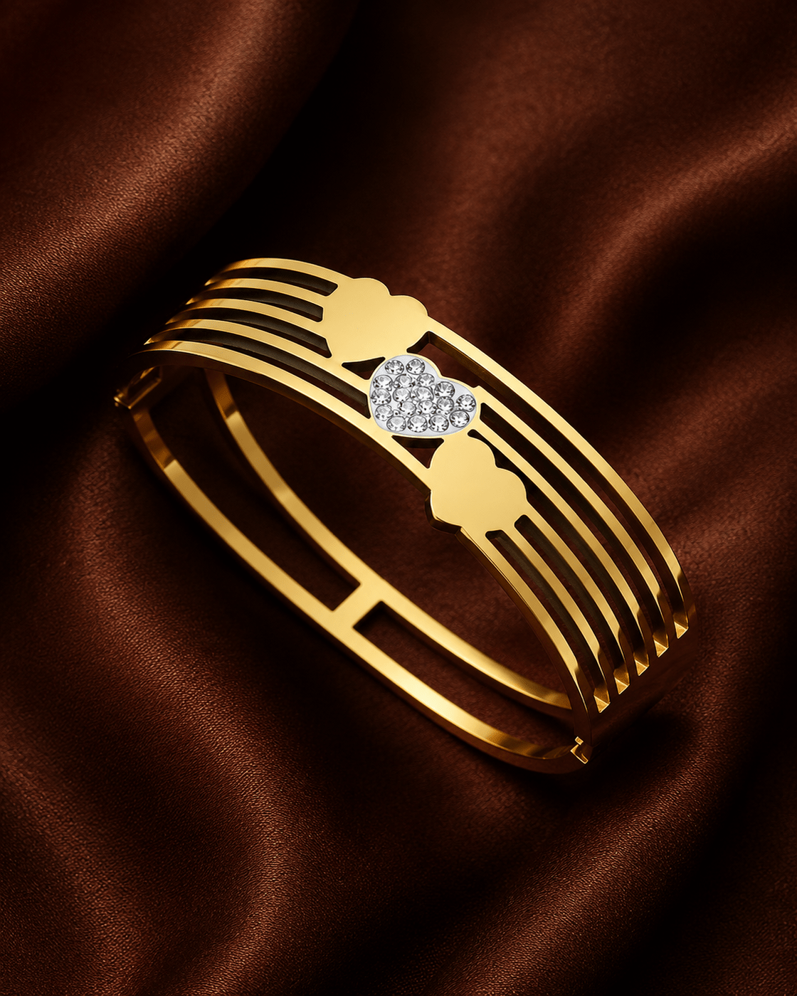 Golden Heart Crystal Cuff Bracelet