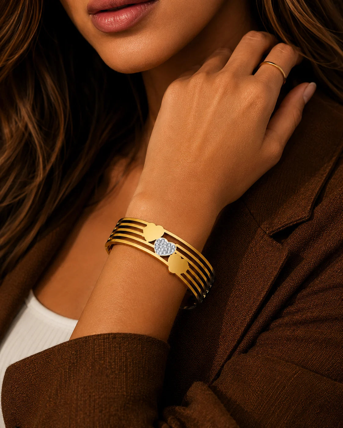 Golden Heart Crystal Cuff Bracelet