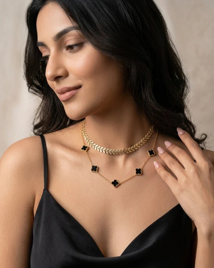 Hera Black Clover Necklace Stack