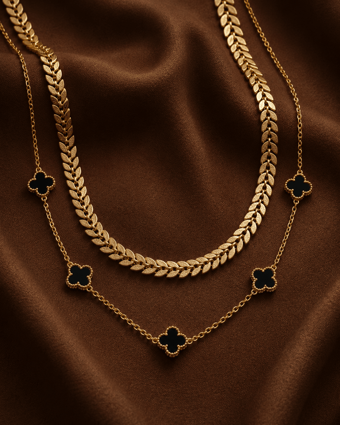 Hera Black Clover Necklace Stack